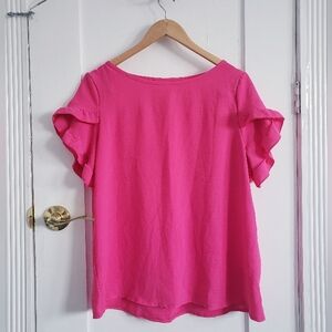 Bright Pink Ruffle Blouse Womens L